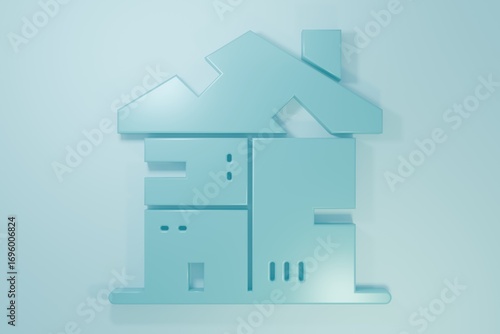 Wallpaper Mural Blue Homeless cardboard house icon isolated on blue background. Minimalism concept. 3D render illustration Torontodigital.ca