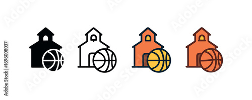 Vector icon basketball school same pose same proportions four styles black solid glyph outline minimal flat multicolor filled cartoon flat shaded.