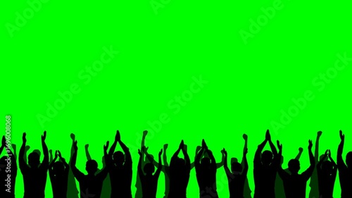 4k animated videos. silhouette of a crowd of people at a club concert or sporting event, isolated on a green background	