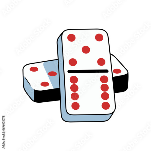 Two dominoes, overlapping, showing dots, in a simple graphic design.