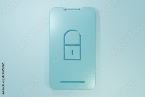 Blue Smartphone with closed padlock icon isolated on blue background. Phone with lock. Mobile security, safety, protection concept. Minimalism concept. 3D render illustration