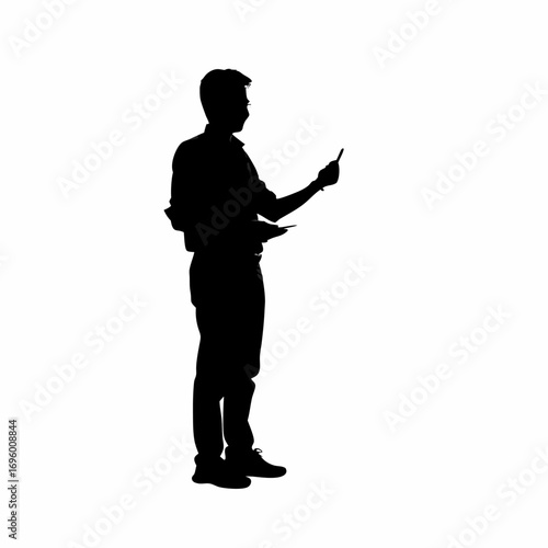 Teacher silhouette demonstrating hygiene practices on a clean white background