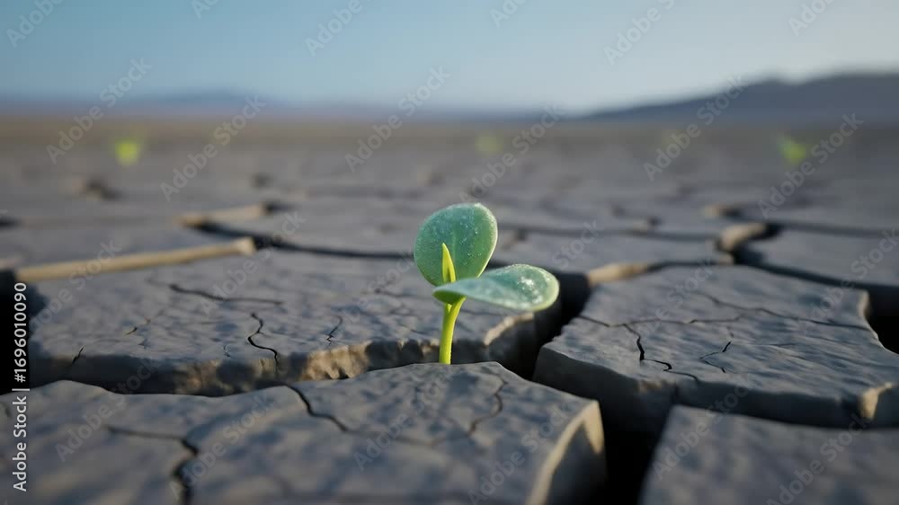 custom made wallpaper toronto digitalSprout emerges from cracked earth, symbolizing resilience, hope. Ideal for climate change, renewal, sustainable future, business growth. Thriving plant in arid landscape.