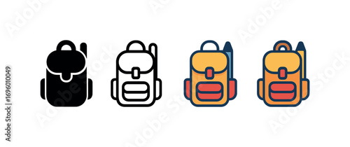 Vector icon rocky island cliff same pose same proportions four styles black solid glyph outline minimal flat multicolor filled cartoon flat shaded.
