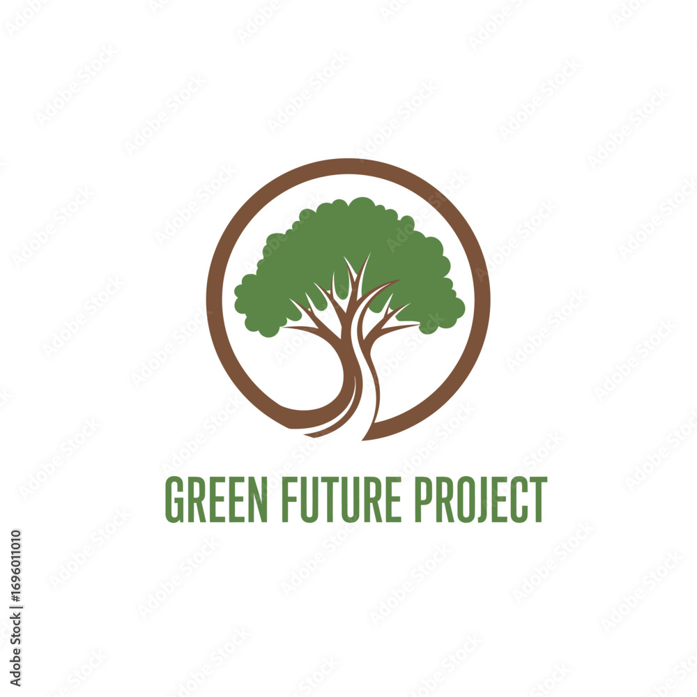 Obraz premium Green future project tree circle, logo design illustration