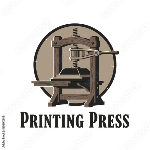 Antique printing press, logo design illustration
