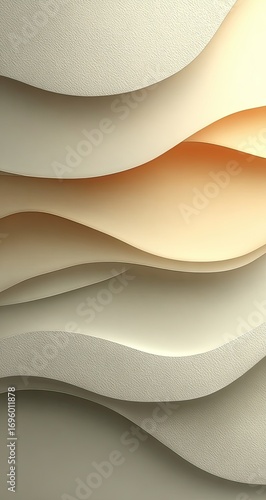 Abstract layered wavy shapes in muted beige and pale yellow