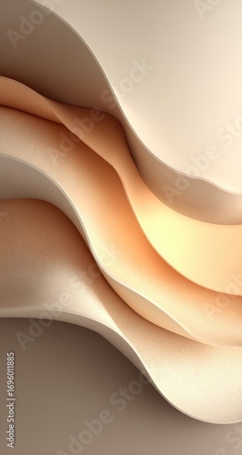 Abstract, wavy, beige and gold layered forms