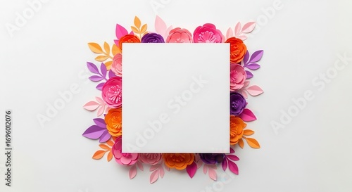 Floral Frame: A vibrant display of handcrafted flowers frames a clean, empty space, perfect for conveying creativity, springtime, and delicate beauty.