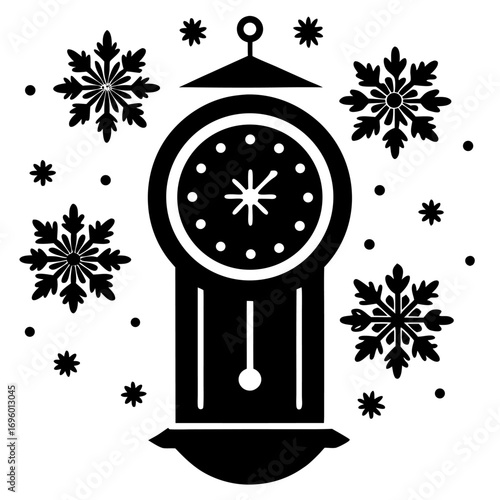 Vintage Christmas Clock with Snowflake Accents Nostalgic Holiday Season Vector Illustration Decorating Time