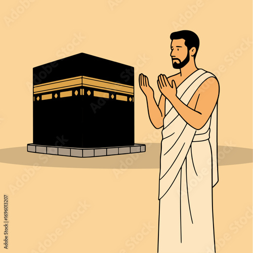 Pilgrim praying before kaaba mecca islamic vector illustration scalable eps iconic symbol