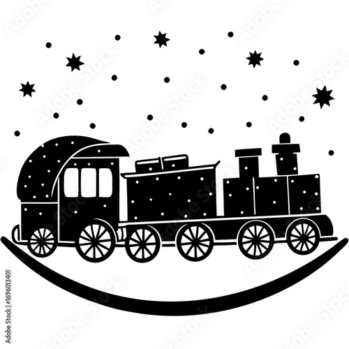 Whimsical Toy Train Illustration with Stars and Playful Design for Childrens Decor and Holiday Themes