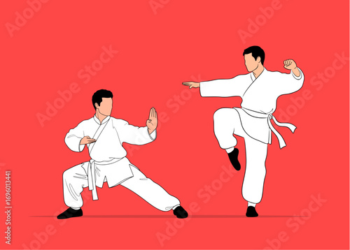 Dynamic martial arts illustration two men in combat poses vector art scalable eps