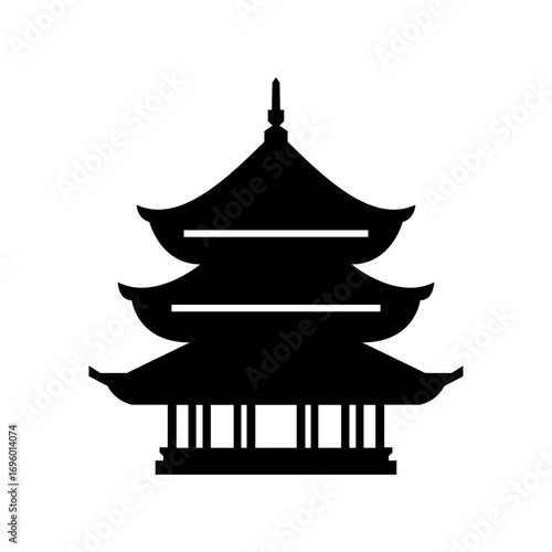 Vector shrine silhouette illustration minimal Japanese temple architecture for travel poster background and cultural landmark decoration