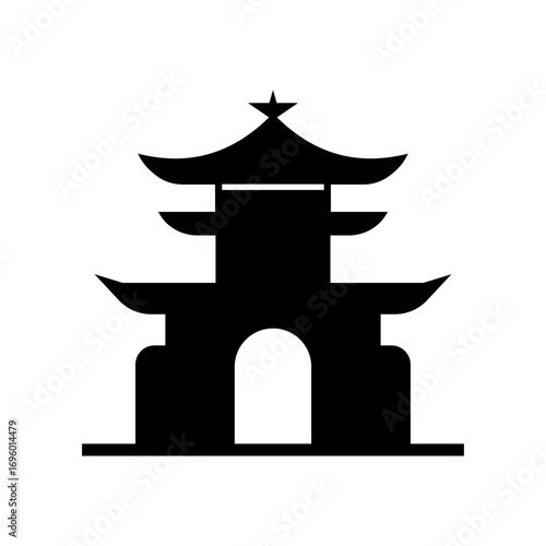 Vector shrine silhouette illustration minimal Japanese temple architecture for travel poster background and cultural landmark decoration