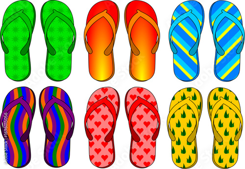 Vibrant collection of colorful flip-flop sandals vector illustration perfect for summer designs