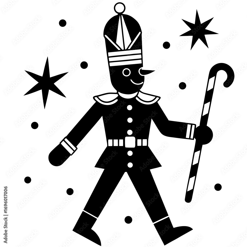 Obraz premium Festive Nutcracker Illustration in Black and White Perfect for Holiday Decor and Christmas Crafts