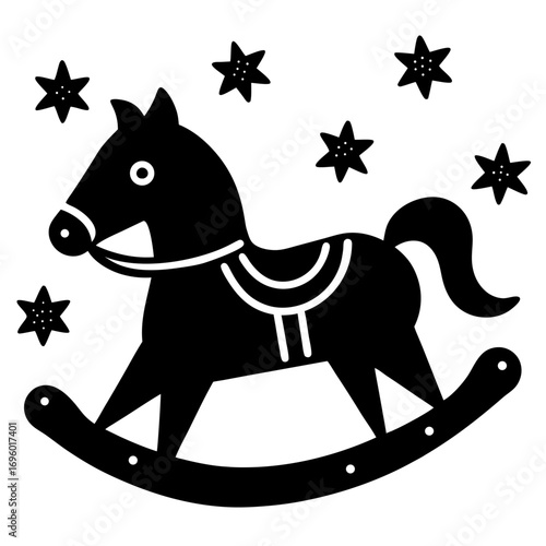 Classic black rocking horse toy with stars creates a magical childhood memory theme