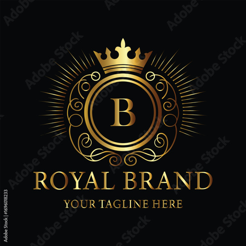Elegant Gold Royal Brand Logo with Crown and Letter B