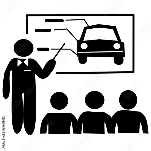Man Getting Car License from Driving School Lesson Stick Figure Pictogram Icon