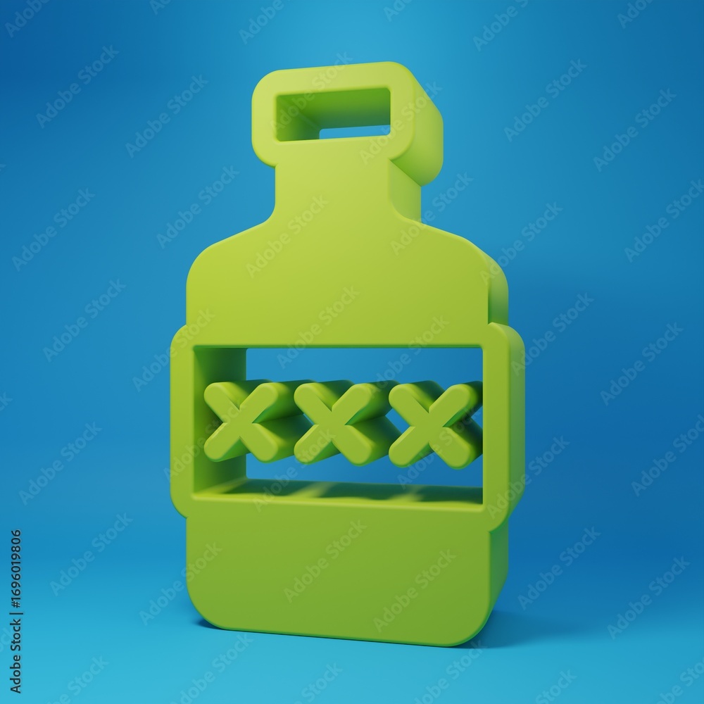Fototapeta premium Green Whiskey bottle icon isolated on blue background. Minimalism concept. 3D render illustration