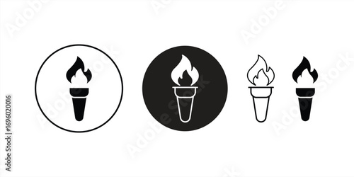 Fire Torch Silhouette, isolated on White Background for Design and Decoration, flaming icon depicts a symbol of fire and a hot torch. vector illustration