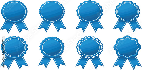 blue ribbon and banner. set of premium quality and guarantee labels isolated on white background. vector.