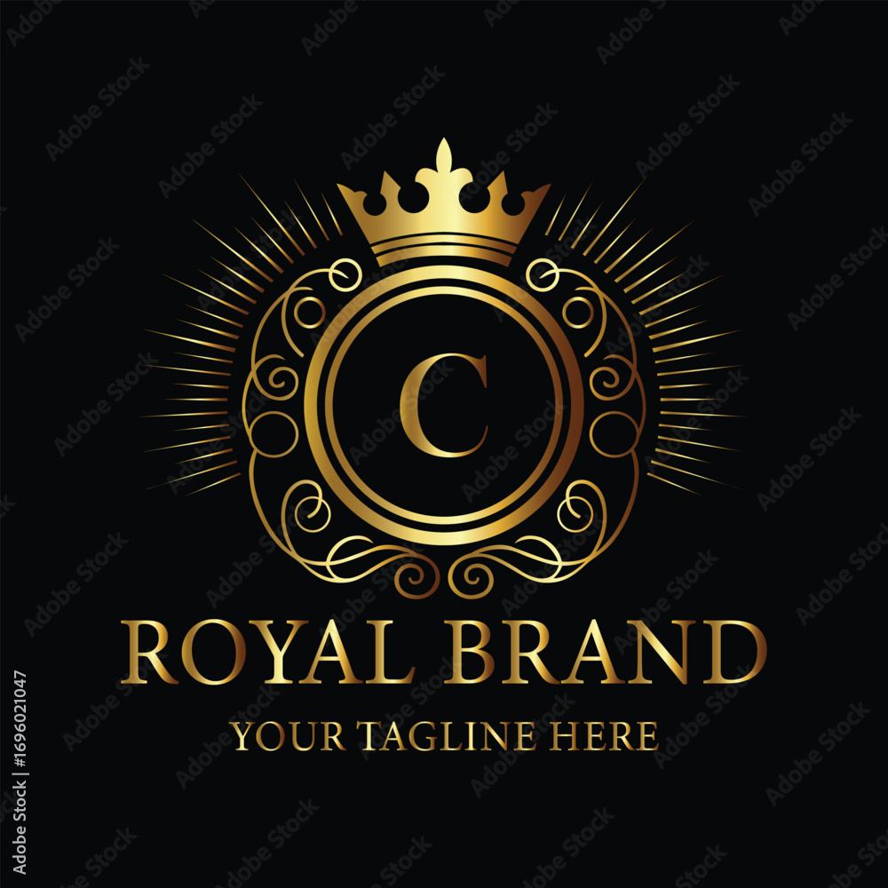 Fototapeta premium Golden Royal Brand Logo with Crown and Letter C