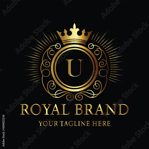 Golden Royal Brand Logo with Crown and Letter U
