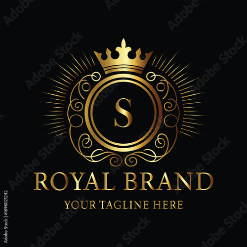 Golden Royal Brand Logo with Crown and Letter S