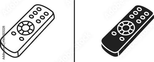 Dual Remote Control Design: A minimalist visual representation of two remote controls, one in a stark outline and the other solid black, presented in a creative and illustrative composition.