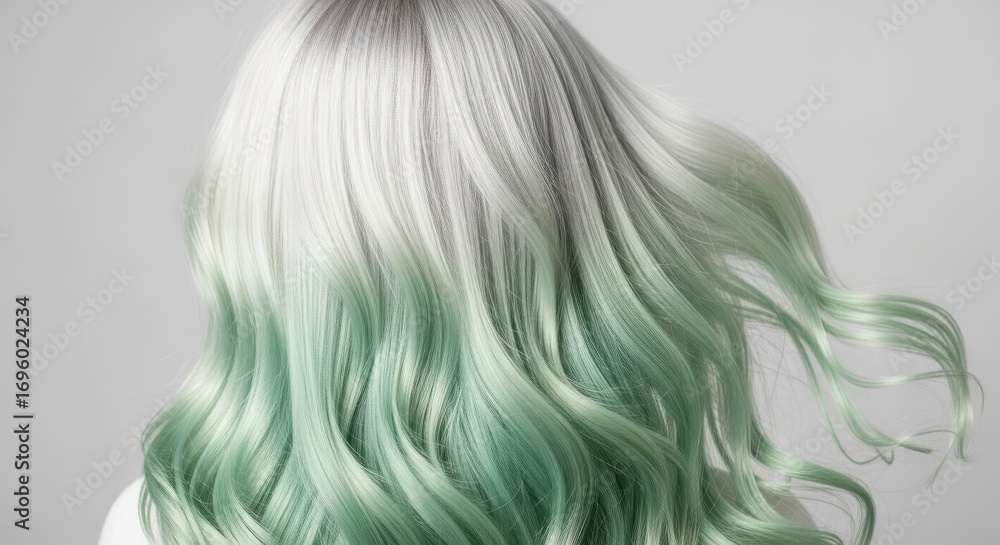 Naklejka premium Stylish Pastel Green and Silver Hair, Modern Hairstyle, Beauty Concept