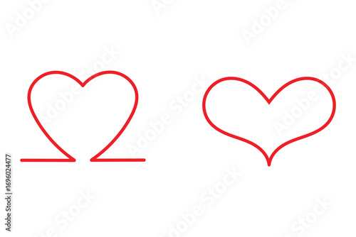Red heart icon. Hand drawn heart symbol illustration. Hand drawn love symbol. Heart line art doodle drawing. Romantic love shape for valentine, anniversary, marriage etc