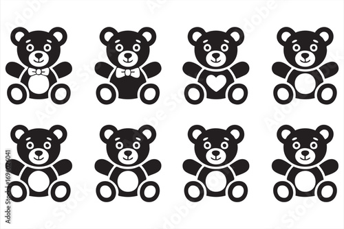 Cute Plush Toy Icon Set for Childhood and Baby Graphics
