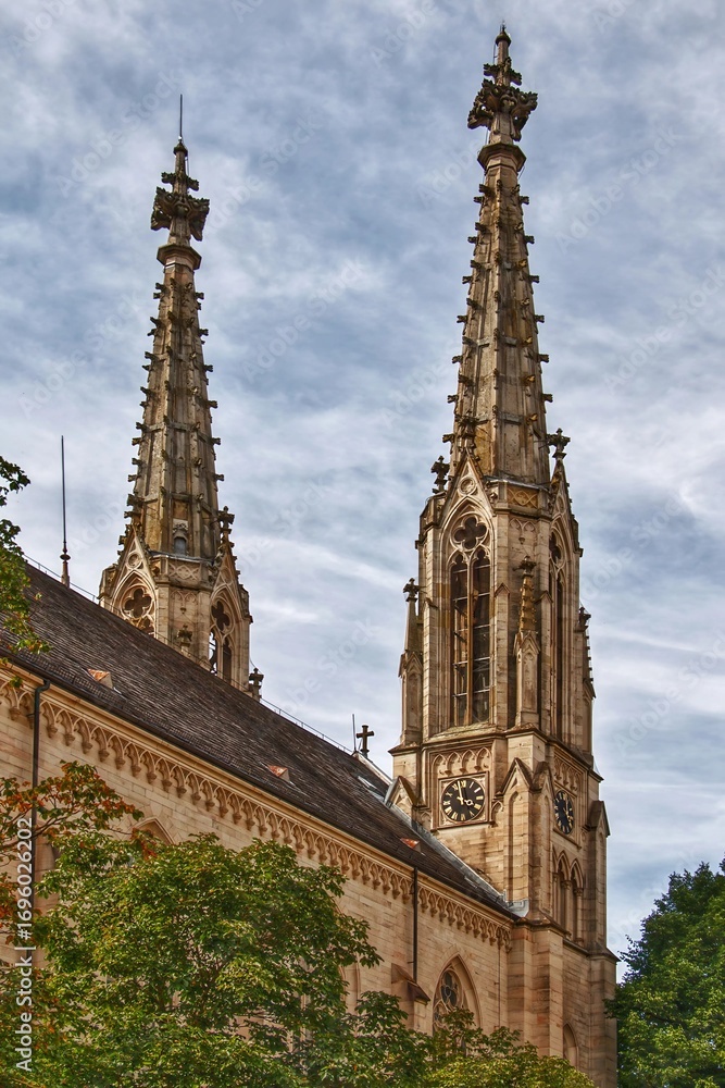 Obraz premium Gothic Cathedral with Twin Spires in Baden-Baden, Germany