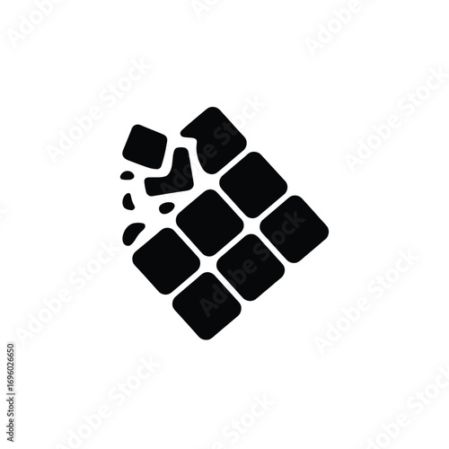 Abstract black squares fragmenting and breaking apart