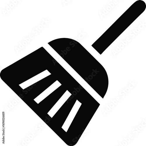 A Simple Black Silhouette Vector Graphic of a Dustpan and Brush Icon Symbolizing Cleaning and Tidiness