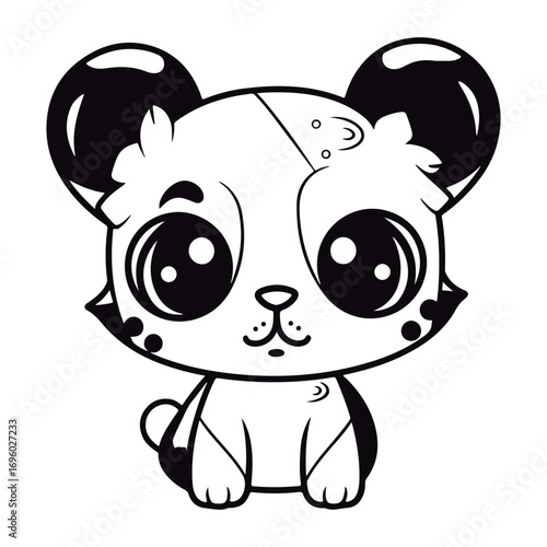 Coloring book for kids baby Puma kawai vector Black vector illustration.