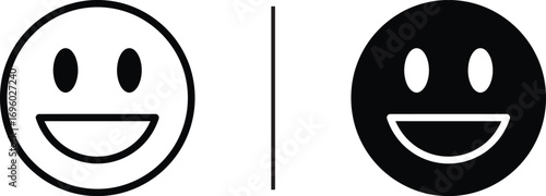 Dual Smile: A minimalist illustration showcases two stylized smiley faces, one in a stark outline, the other a solid black, embodying contrasting expressions and emotions.