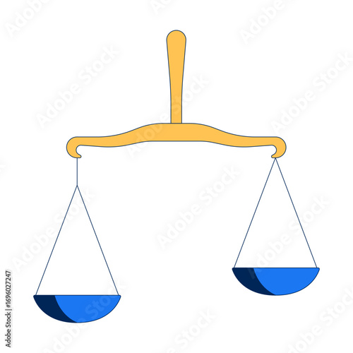 Balance scale 2D cartoon object. Justice and law equality. Fair decision. Legal symbol. Equilibrium metaphor. Impartial judgment isolated element flat vector clip art on white. Spot illustration