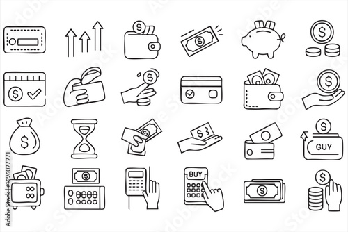 Vector Illustration of Money and Transaction Symbol Collection