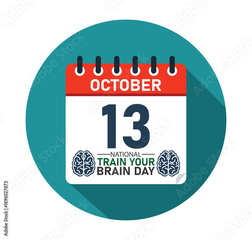 National Train Your Brain Day October 13 Calendar Graphic Design. banner for social media post. Vector Illustration