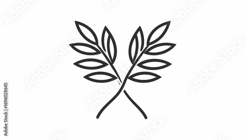 Symmetrical line drawing of crossed laurel or olive branches, a classic and elegant symbol of peace, victory, and honor