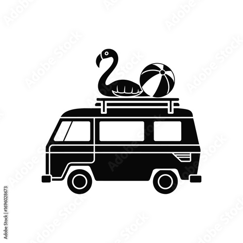 Retro camper van loaded for a beach vacation