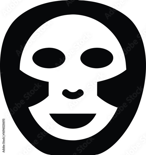 A Stylized Black Silhouette Vector Graphic Representing a Face with Openings for Eyes Nose and Mouth and a Broader Outer Head Shape