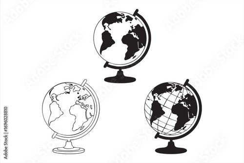 Vector Collection of Globe Icons Representing Earth, Maps, and Global Studies