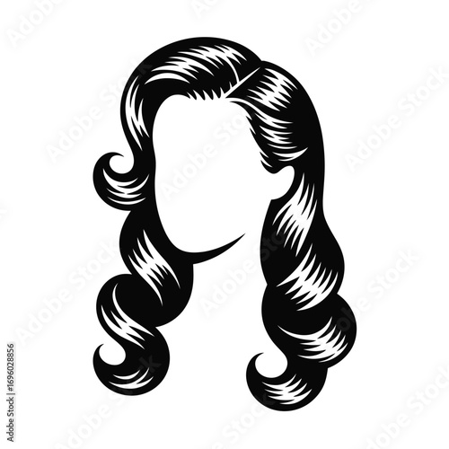 Vintage black and white wavy hairstyle illustration