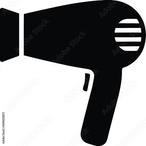 Black Silhouette of a Compact Electrical Hair Dryer with a Comfortable Grip and Ventilation Slots on the Back Indicating Airflow a Functional Styling Tool