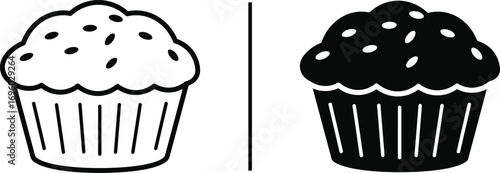 Muffin Duo: Two illustrations of delectable muffins, showcasing their fluffy texture and irresistible appeal, perfect for conveying the essence of dessert, baked goods, and culinary delight.