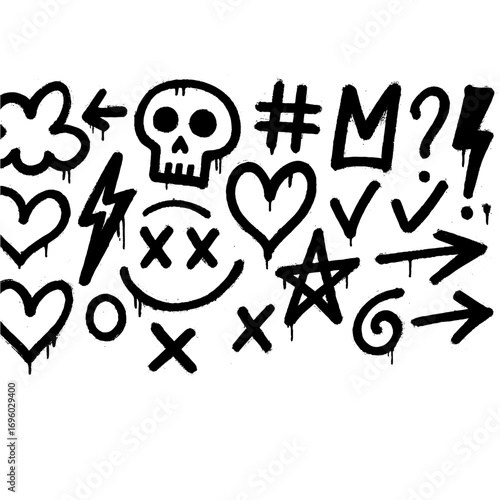Graffiti Symbol Vector Pack – Urban Icons with Drip & Spray Paint Style

